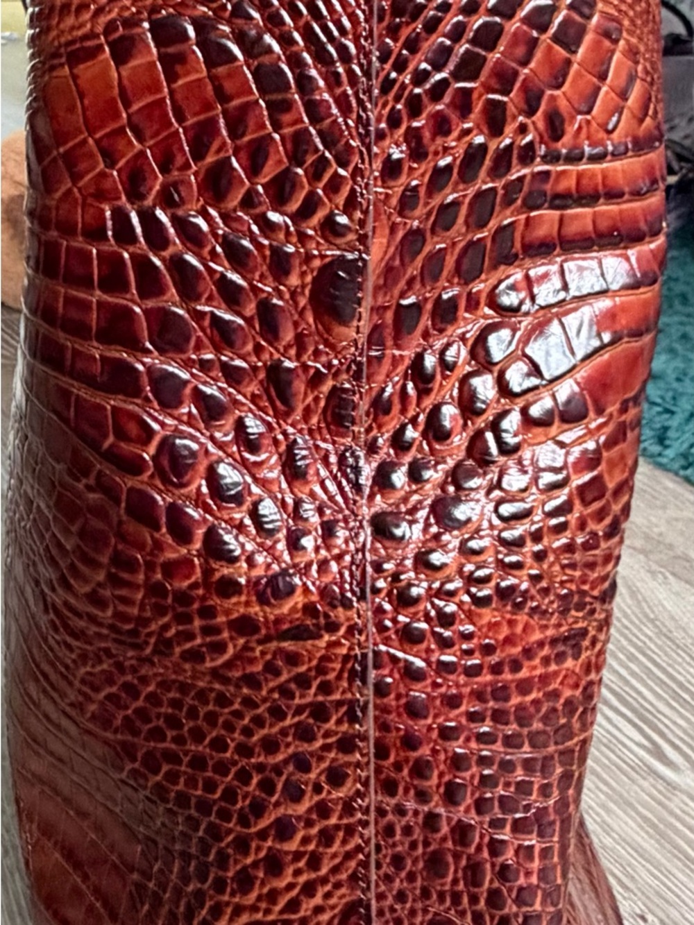 Brahmin Croc-Embossed Leather Tote in Cognac brown with Gold Plate - Picture 9 of 11